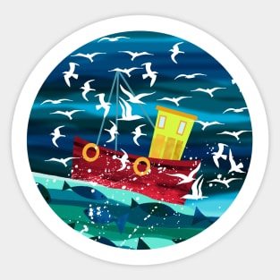 Red Fishing Boat Sticker